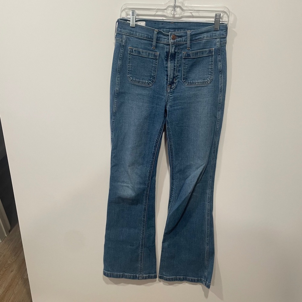Gap 70s Flare High Rise‎ Jeans Medium Wash Front Patch Pockets 27/4R
